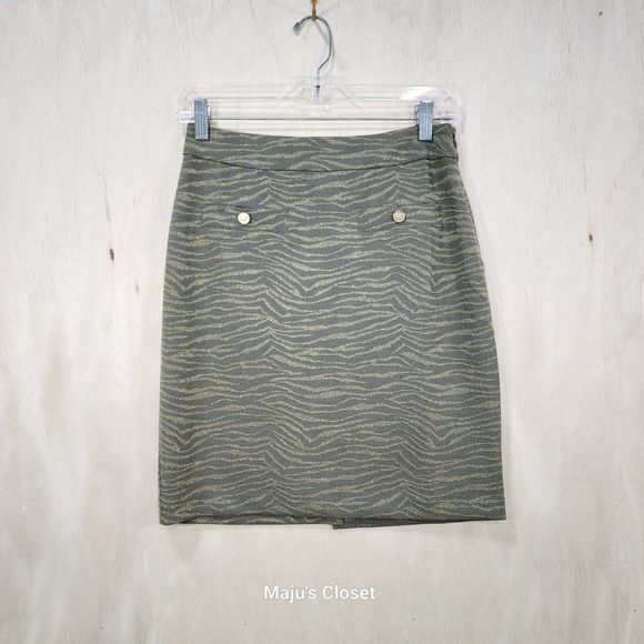 Michael Kors Army Green and Gold Zebra Striped Mini Skirt Size S - Picture 1 of 5